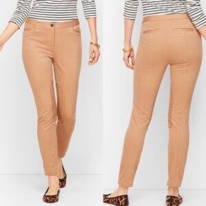 Talbots Dalton Women Petite 8P Brown Skinny Ankle Faux Suede Patch Riding Pants